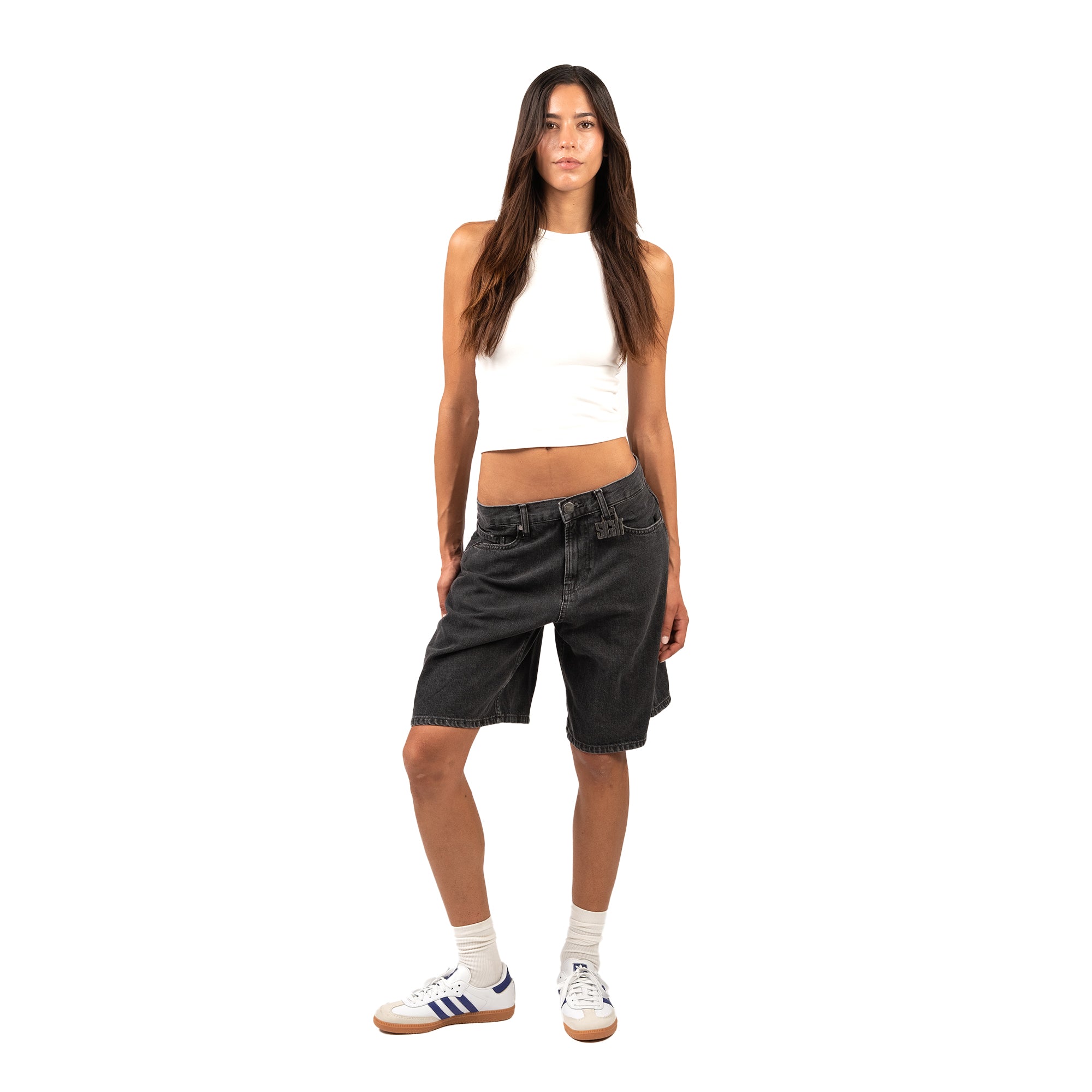 Long Black Women Denim Shorts