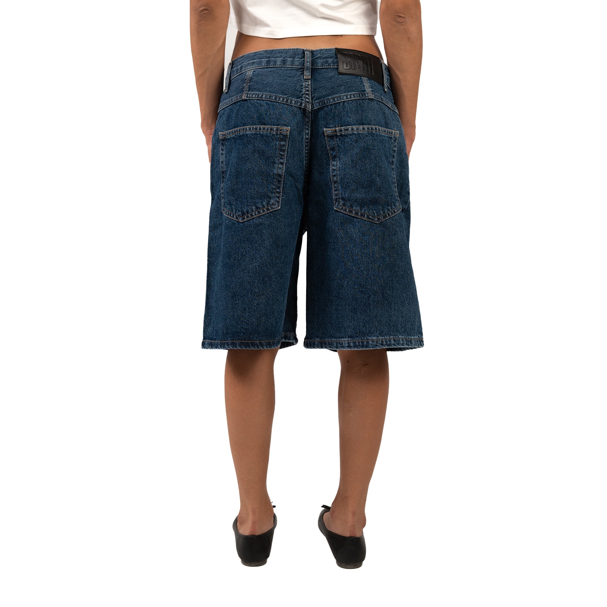 Long Navy Women Denim Shorts