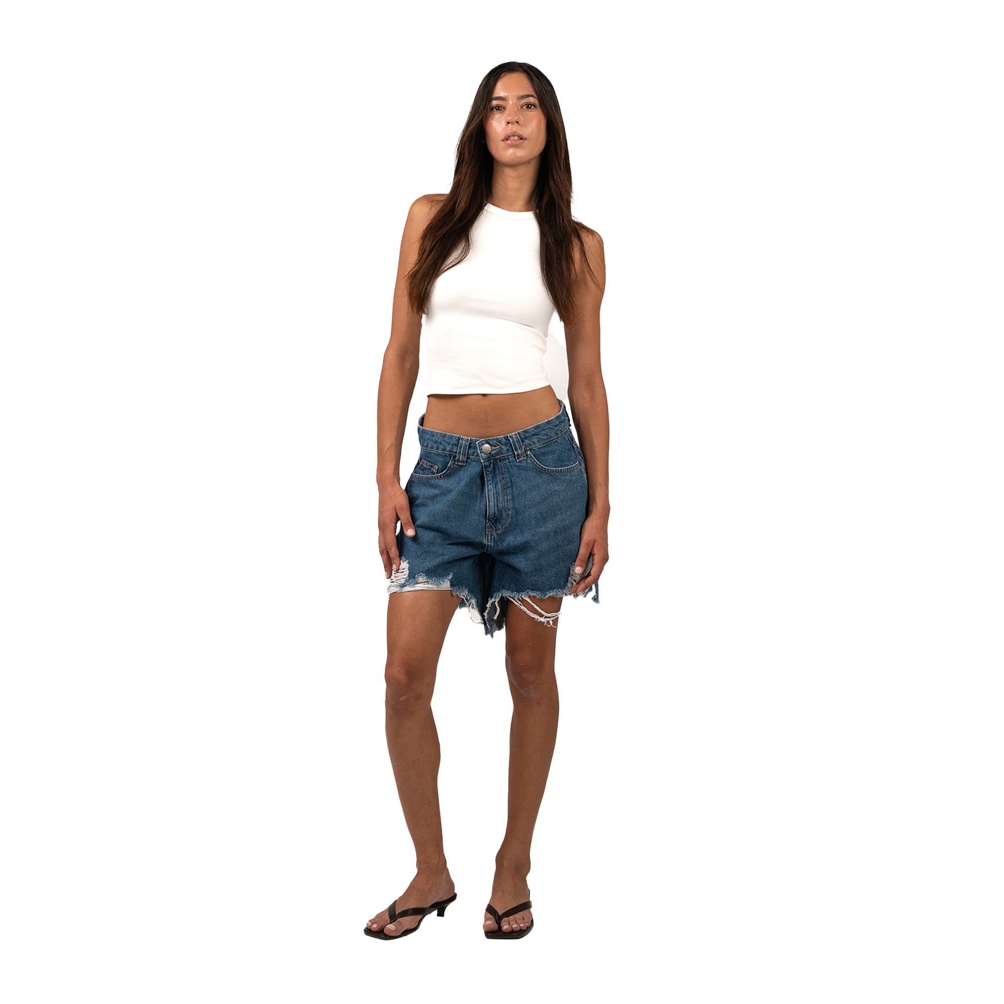 Navy Distressed Women Shorts