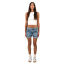⁠Blue Denim Women Mid Length Shorts