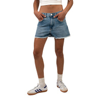 ⁠Blue Denim Women Mid Length Shorts